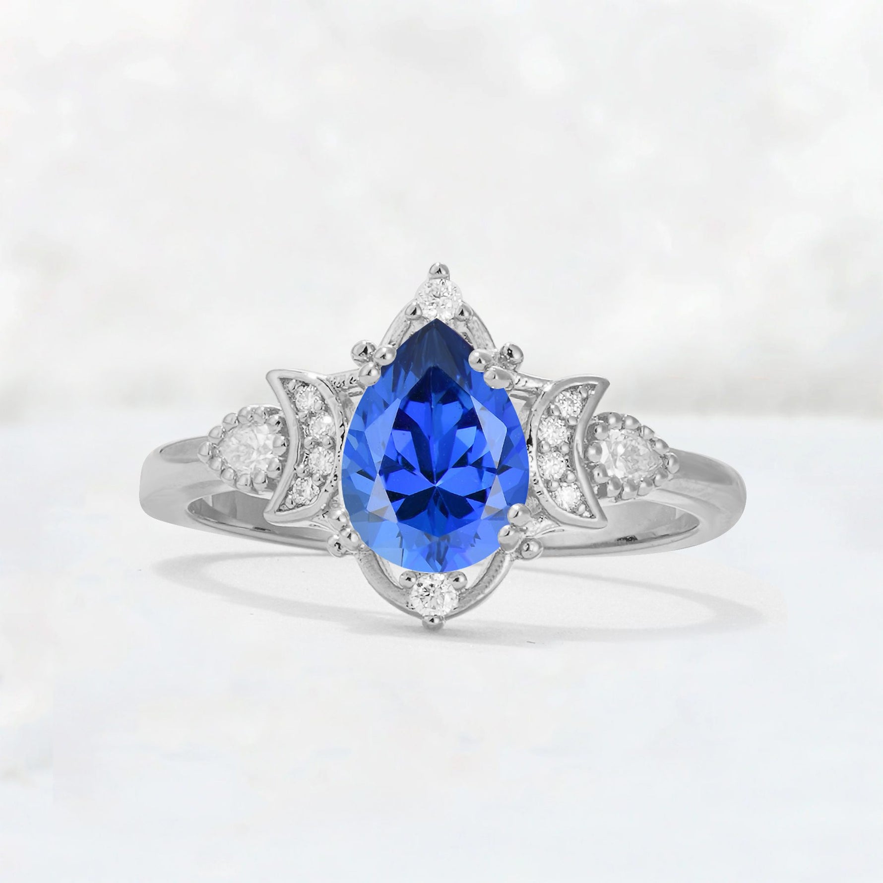 Pear Cut Sapphire Butterfly Floral Halo Engagement Ring - Additional view