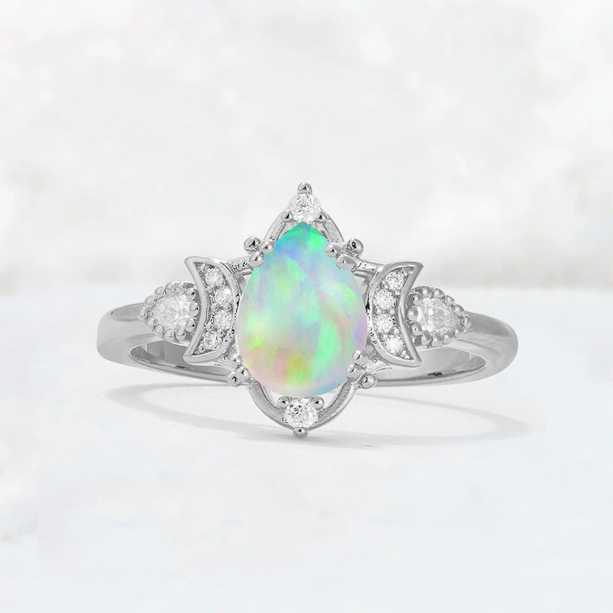 Pear Cut Fire Opal Butterfly Floral Halo Engagement Ring - Additional view