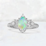 Pear Cut Fire Opal Butterfly Floral Halo Engagement Ring - Additional view