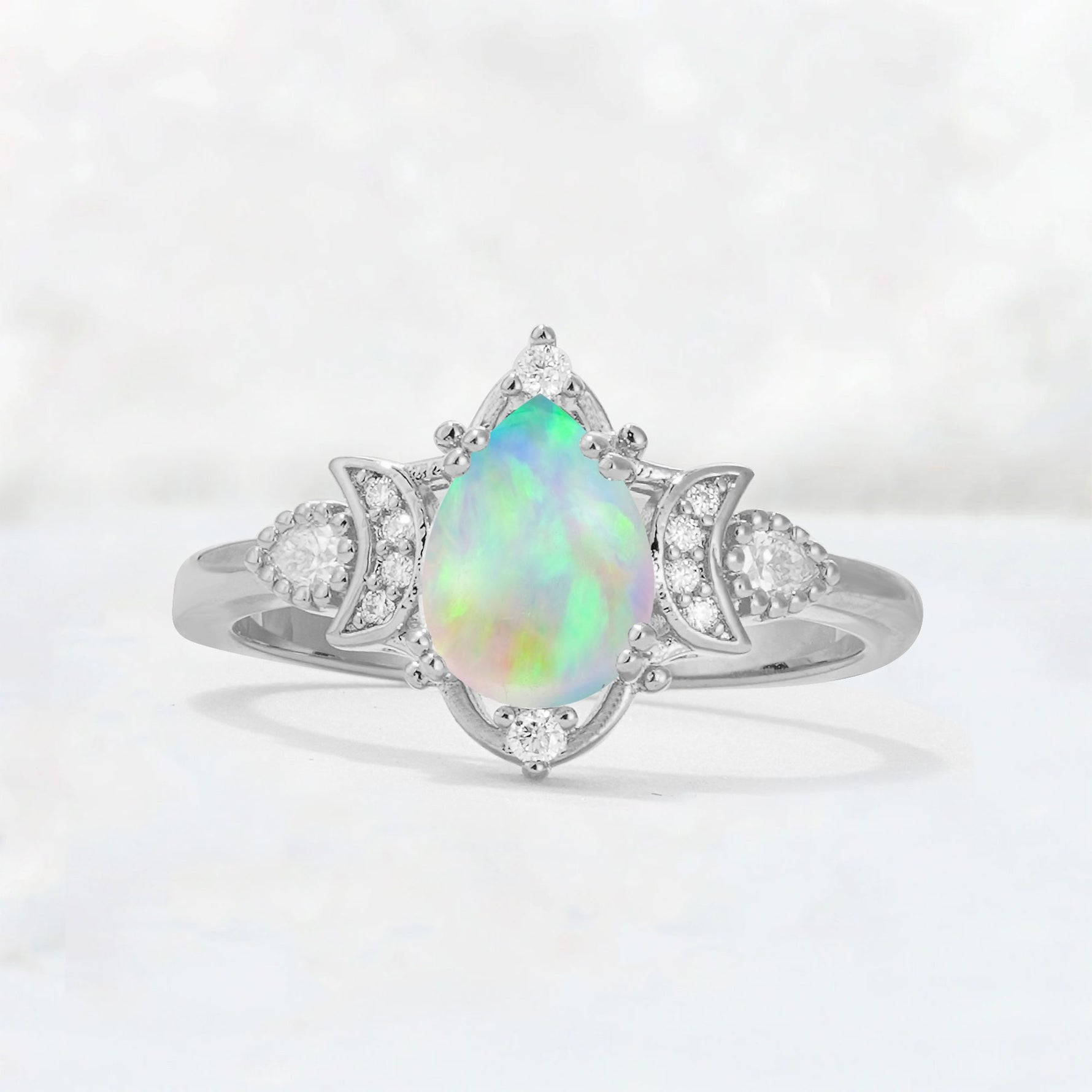 Pear Cut Fire Opal Butterfly Floral Halo Engagement Ring - Additional view