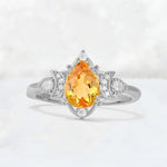 Pear Cut Citrine Butterfly Floral Halo Engagement Ring - Additional view