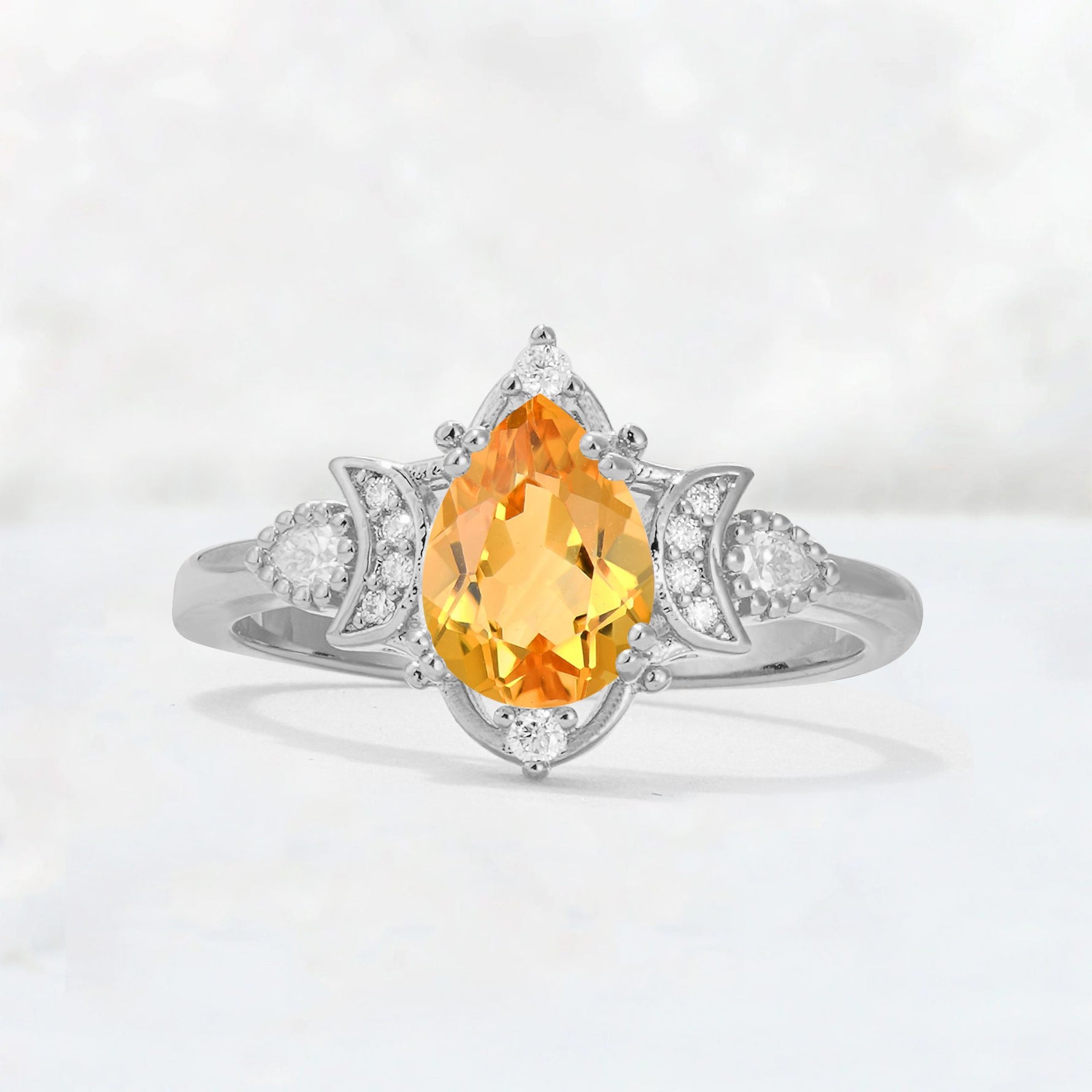 Pear Cut Citrine Butterfly Floral Halo Engagement Ring - Additional view