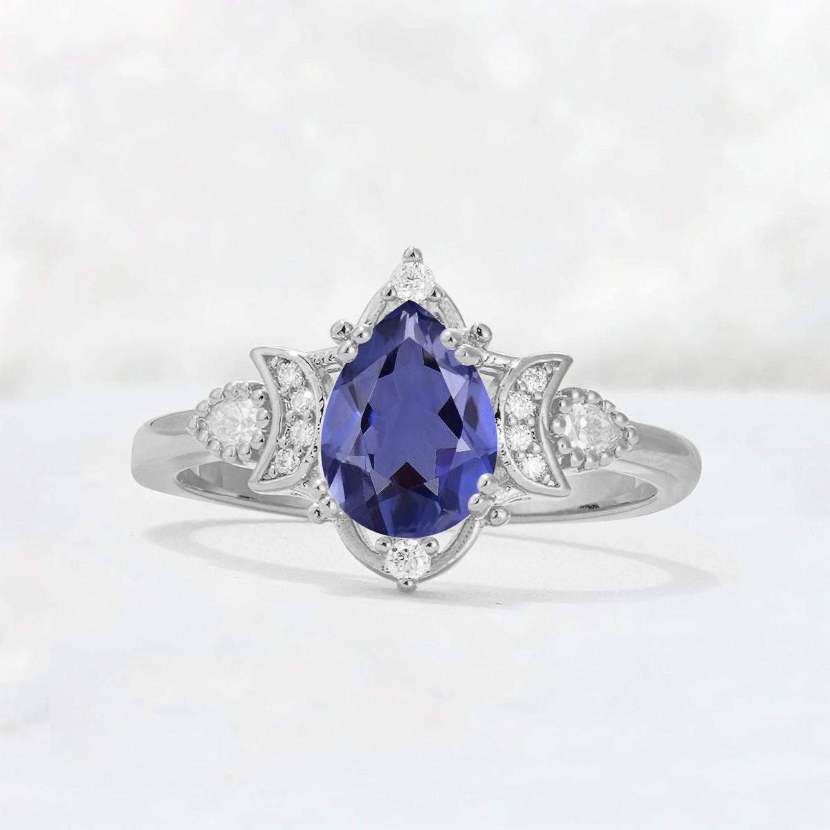 Pear Cut Tanzanite Butterfly Floral Halo Engagement Ring - Additional view