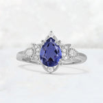Pear Cut Tanzanite Butterfly Floral Halo Engagement Ring - Additional view