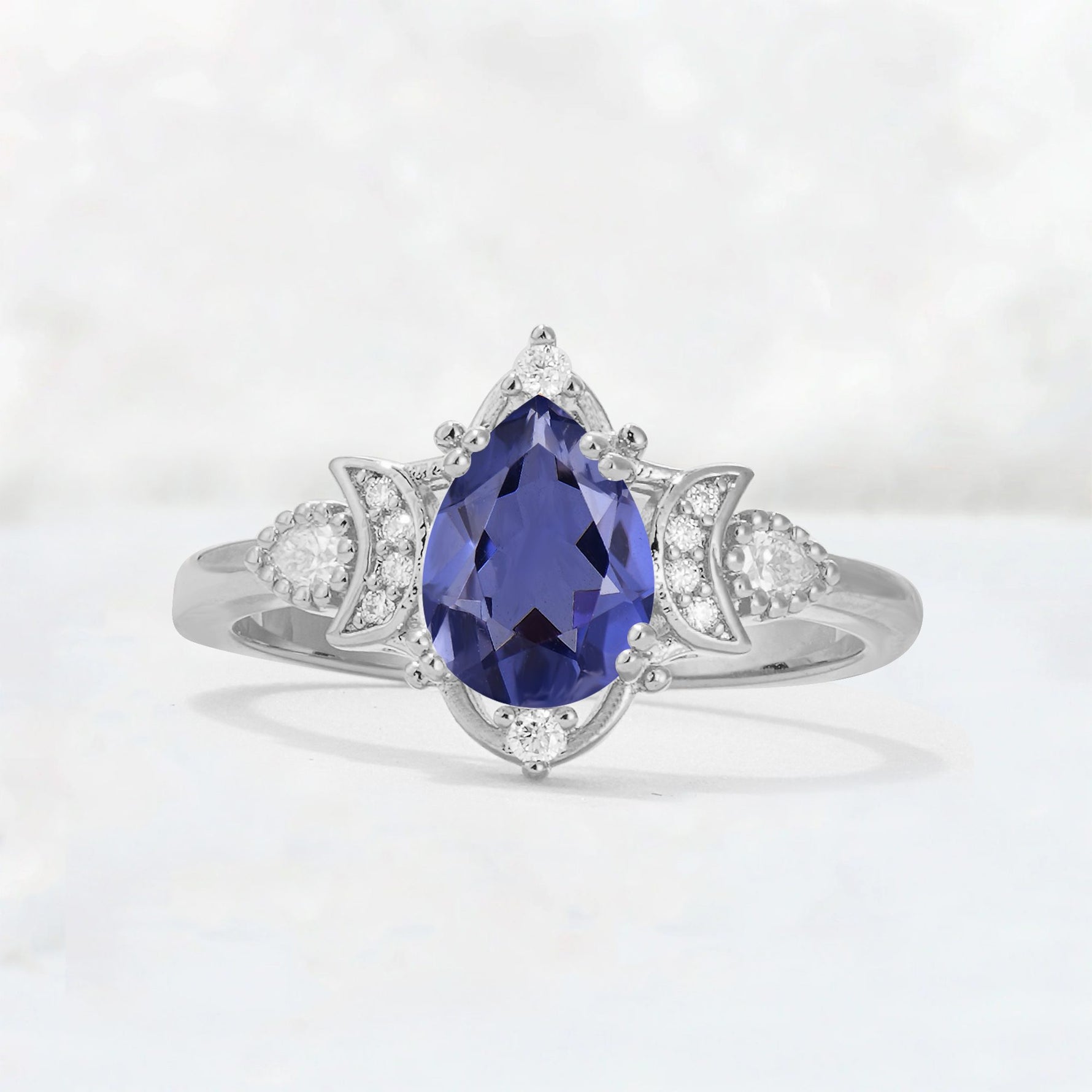 Pear Cut Tanzanite Butterfly Floral Halo Engagement Ring - Additional view
