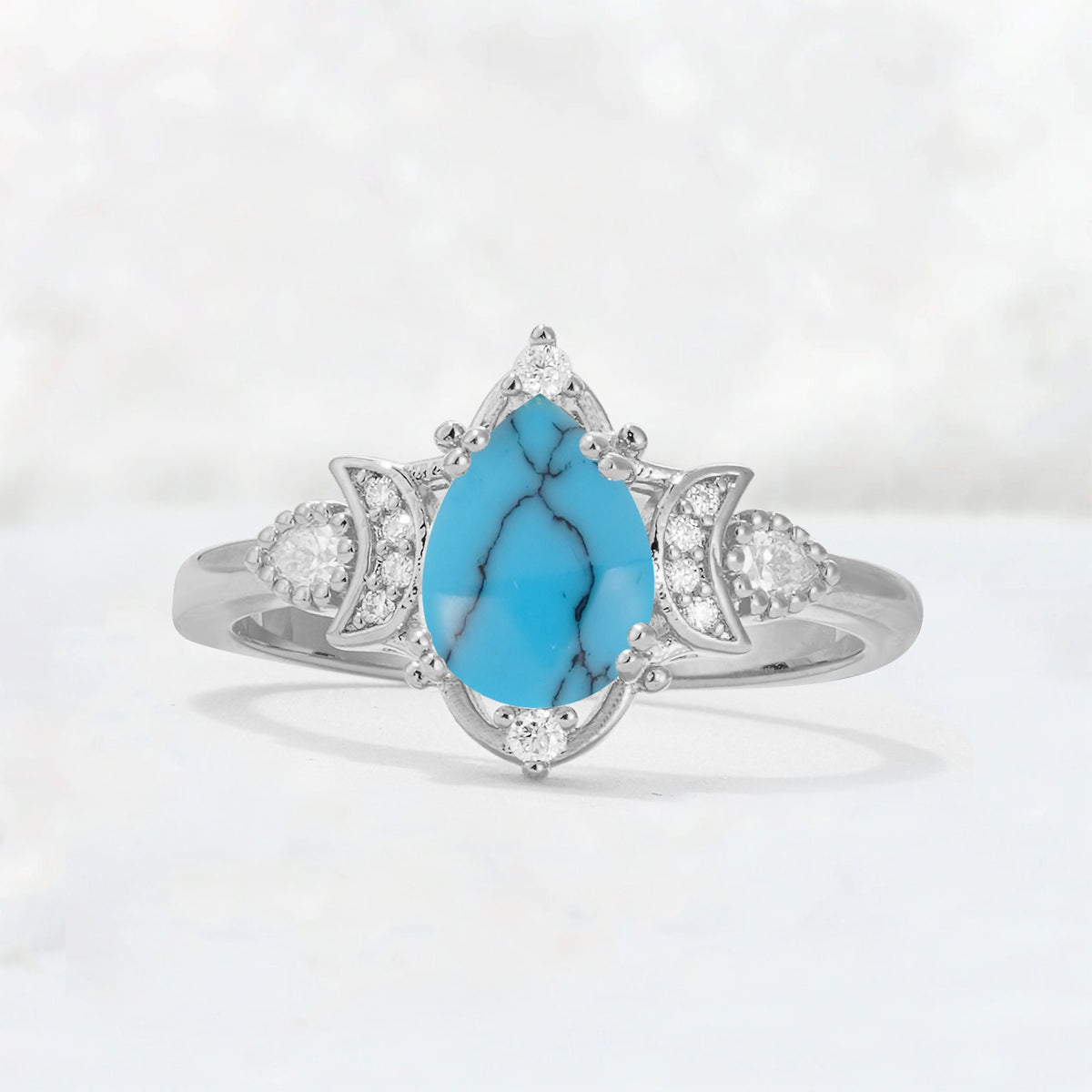 Pear Cut Turquoise Butterfly Floral Halo Engagement Ring - Additional view