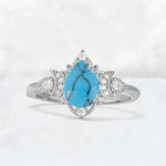 Pear Cut Turquoise Butterfly Floral Halo Engagement Ring - Additional view