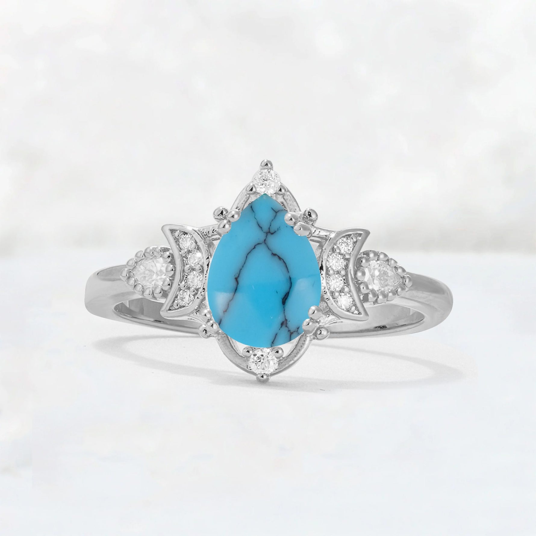 Pear Cut Turquoise Butterfly Floral Halo Engagement Ring - Additional view