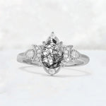 Pear Cut Black Rutilated Quartz Butterfly Floral Halo Engagement Ring - Additional view