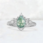Pear Cut Moss Agate Butterfly Floral Halo Engagement Ring - Additional view