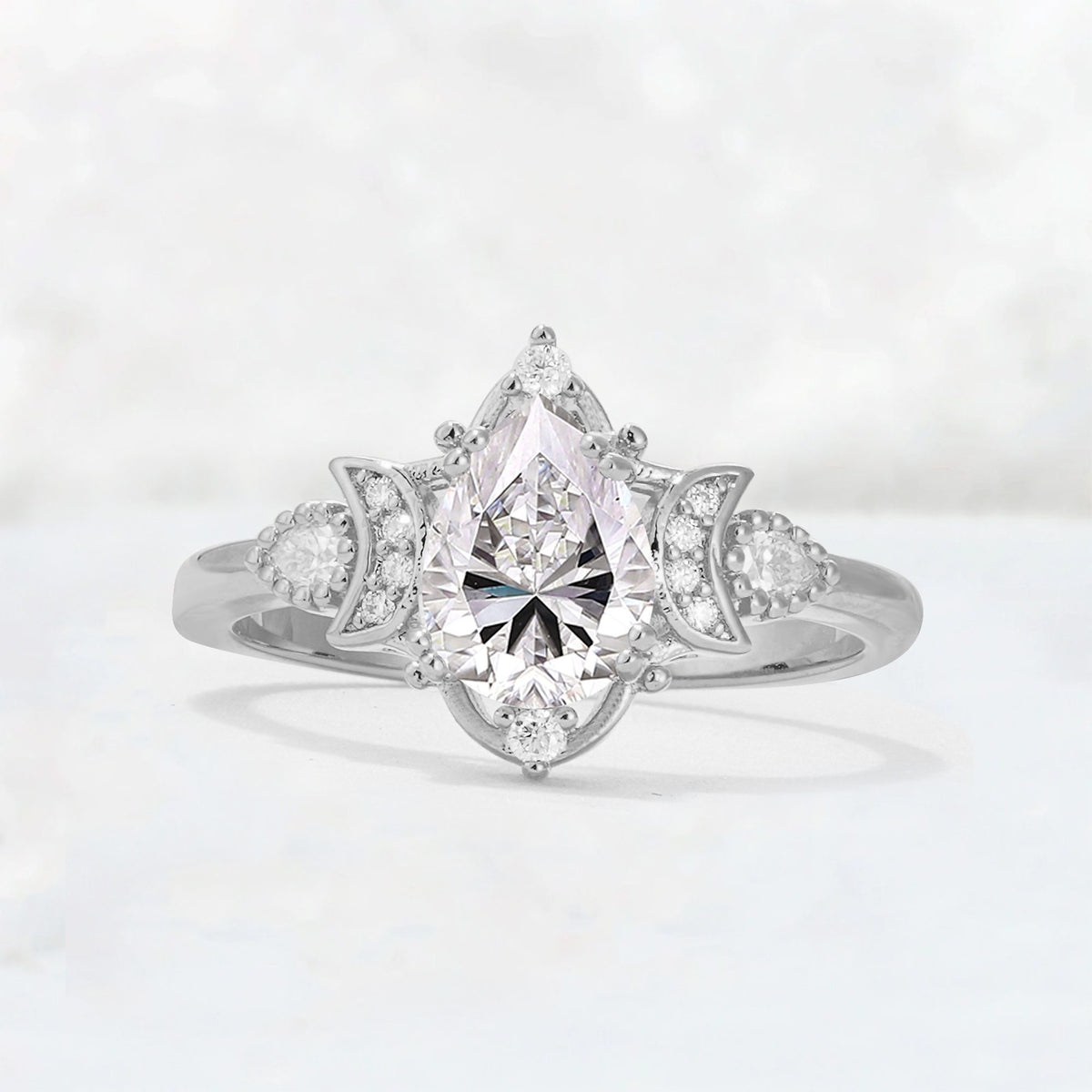 Pear Cut Lab Diamond Butterfly Floral Halo Engagement Ring - Additional view