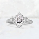 Pear Cut Lab Diamond Butterfly Floral Halo Engagement Ring - Additional view