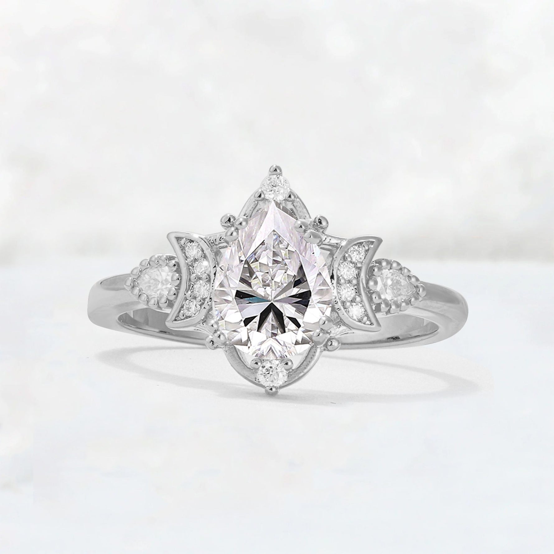 Pear Cut Lab Diamond Butterfly Floral Halo Engagement Ring - Additional view
