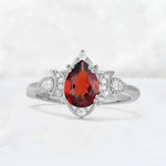 Pear Cut Garnet Butterfly Floral Halo Engagement Ring - Additional view