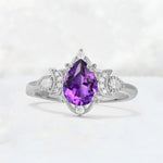 Pear Cut Amethyst Butterfly Floral Halo Engagement Ring - Additional view