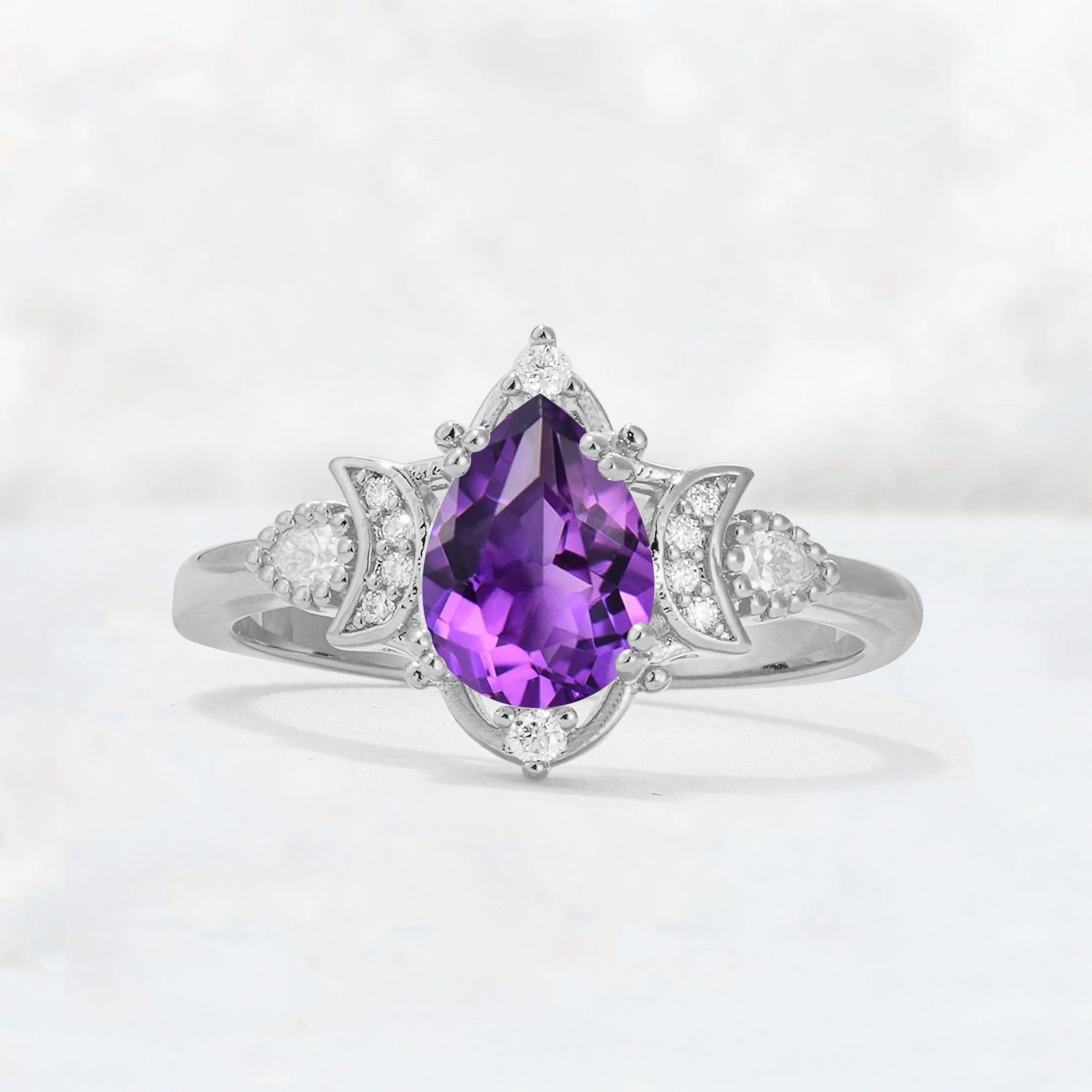 Pear Cut Amethyst Butterfly Floral Halo Engagement Ring - Additional view