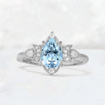 Pear Cut Aquamarine Butterfly Floral Halo Engagement Ring - Additional view