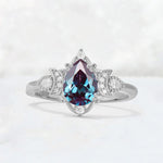 Pear Cut Alexandrite Butterfly Floral Halo Engagement Ring - Additional view