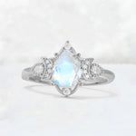 Pear Cut Moonstone Butterfly Floral Halo Engagement Ring - Additional view
