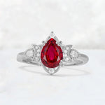 Pear Cut Ruby Butterfly Floral Halo Engagement Ring - Additional view