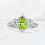 Pear Cut Peridot Butterfly Floral Halo Engagement Ring - Additional view