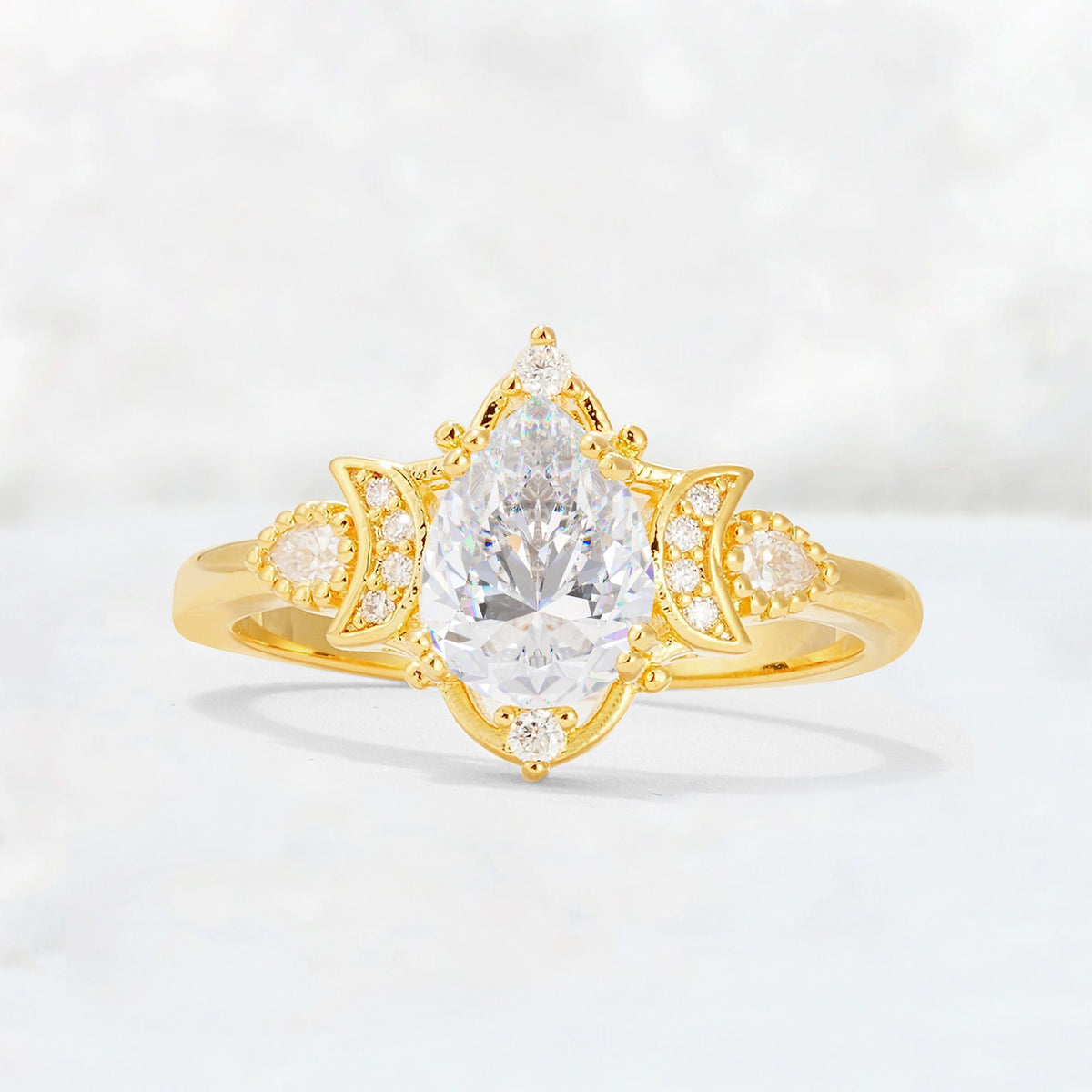 Pear Cut Moissanite Butterfly Floral Halo Engagement Ring - Additional view