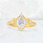 Pear Cut Moissanite Butterfly Floral Halo Engagement Ring - Additional view