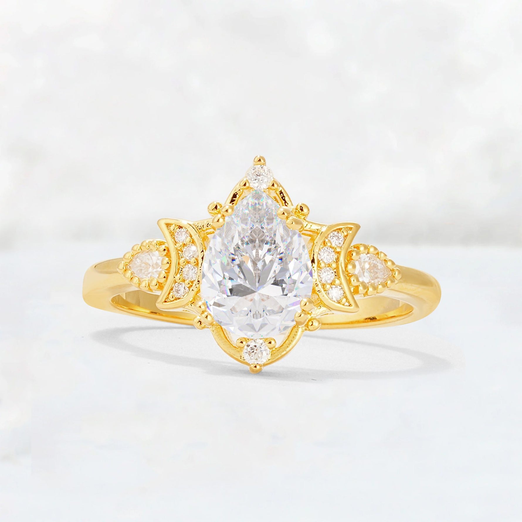 Pear Cut Moissanite Butterfly Floral Halo Engagement Ring - Additional view