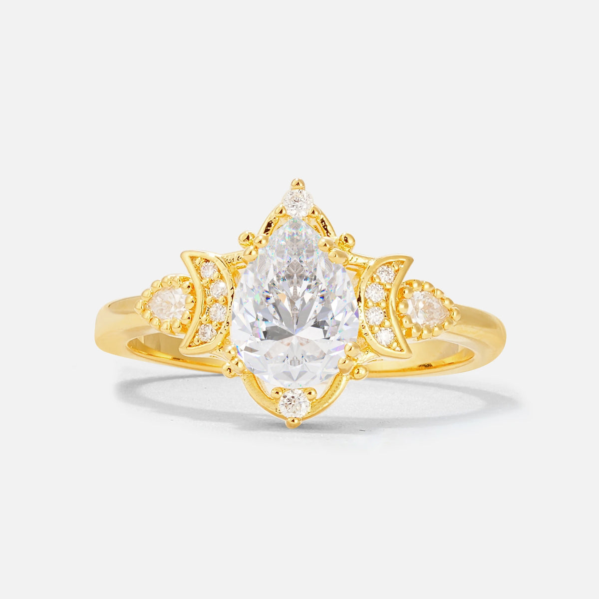 Pear Cut Moissanite Butterfly Floral Halo Engagement Ring