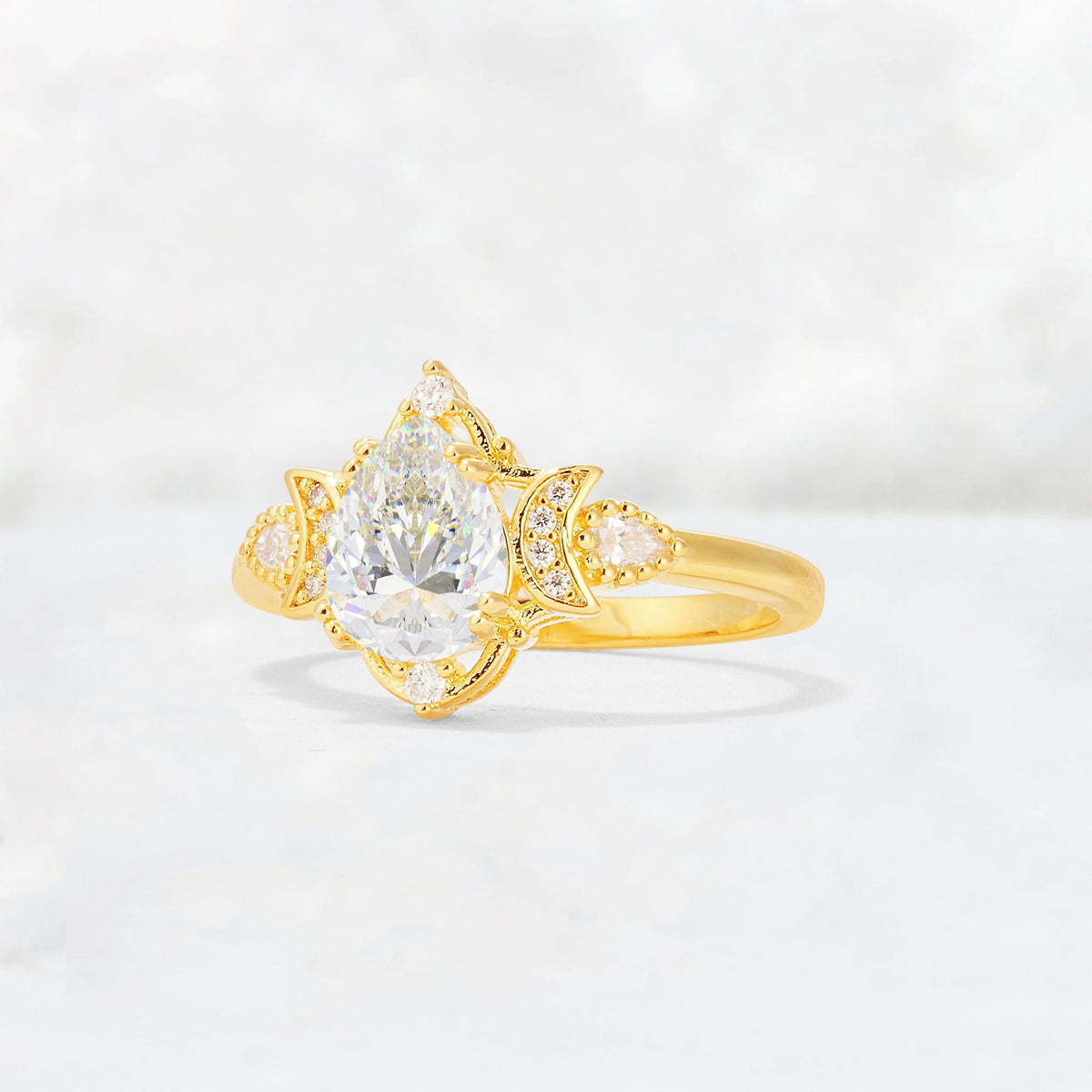 Pear Cut Moissanite Butterfly Floral Halo Engagement Ring - Additional view