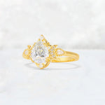 Pear Cut Moissanite Butterfly Floral Halo Engagement Ring - Additional view