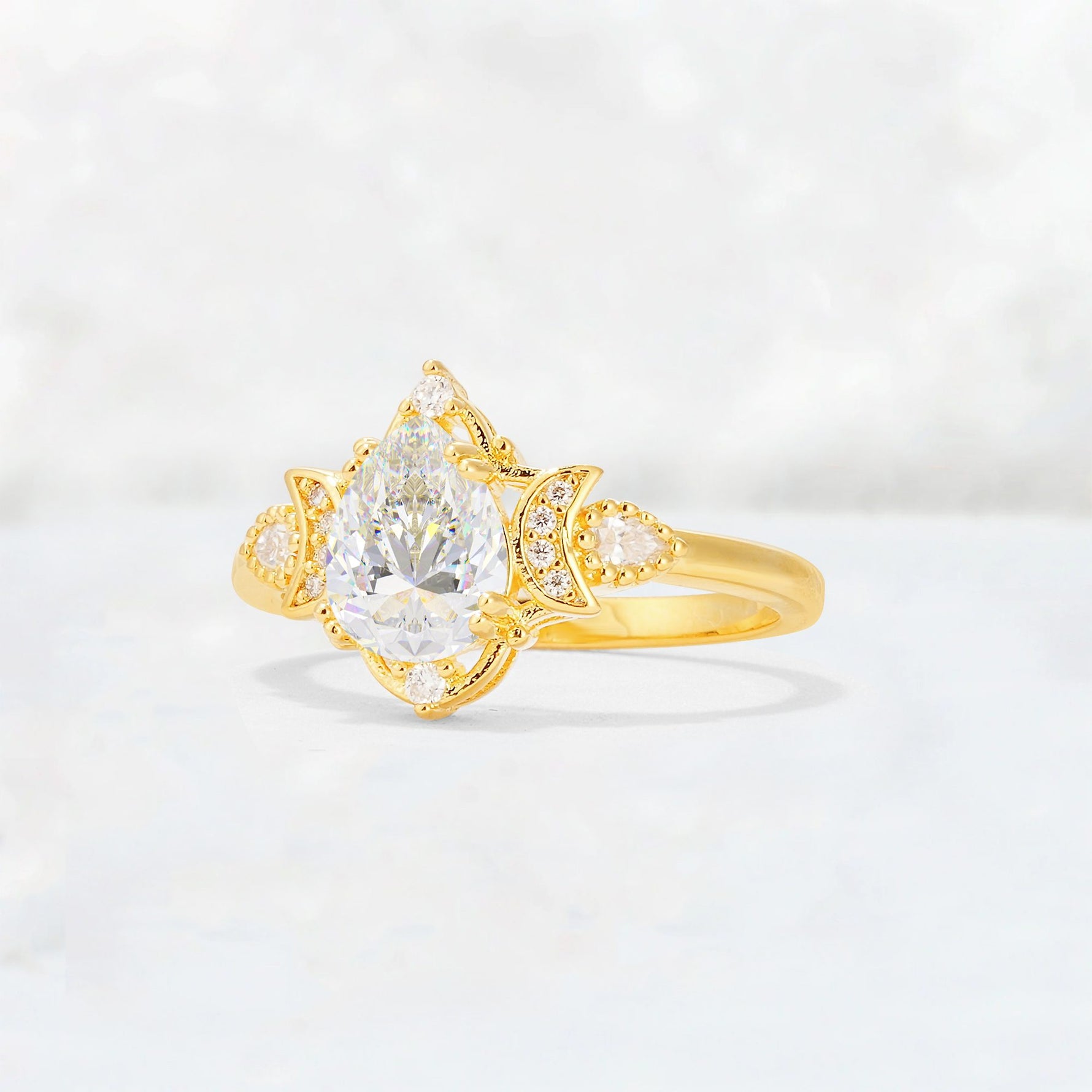 Pear Cut Moissanite Butterfly Floral Halo Engagement Ring - Additional view