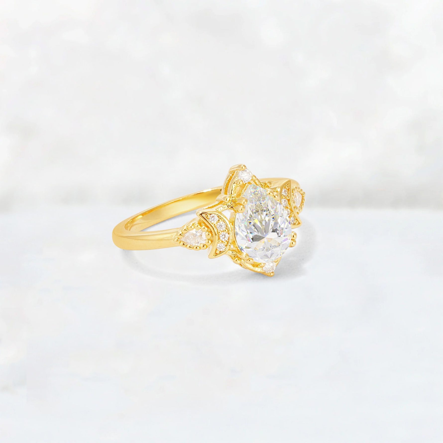 Pear Cut Moissanite Butterfly Floral Halo Engagement Ring - Additional view