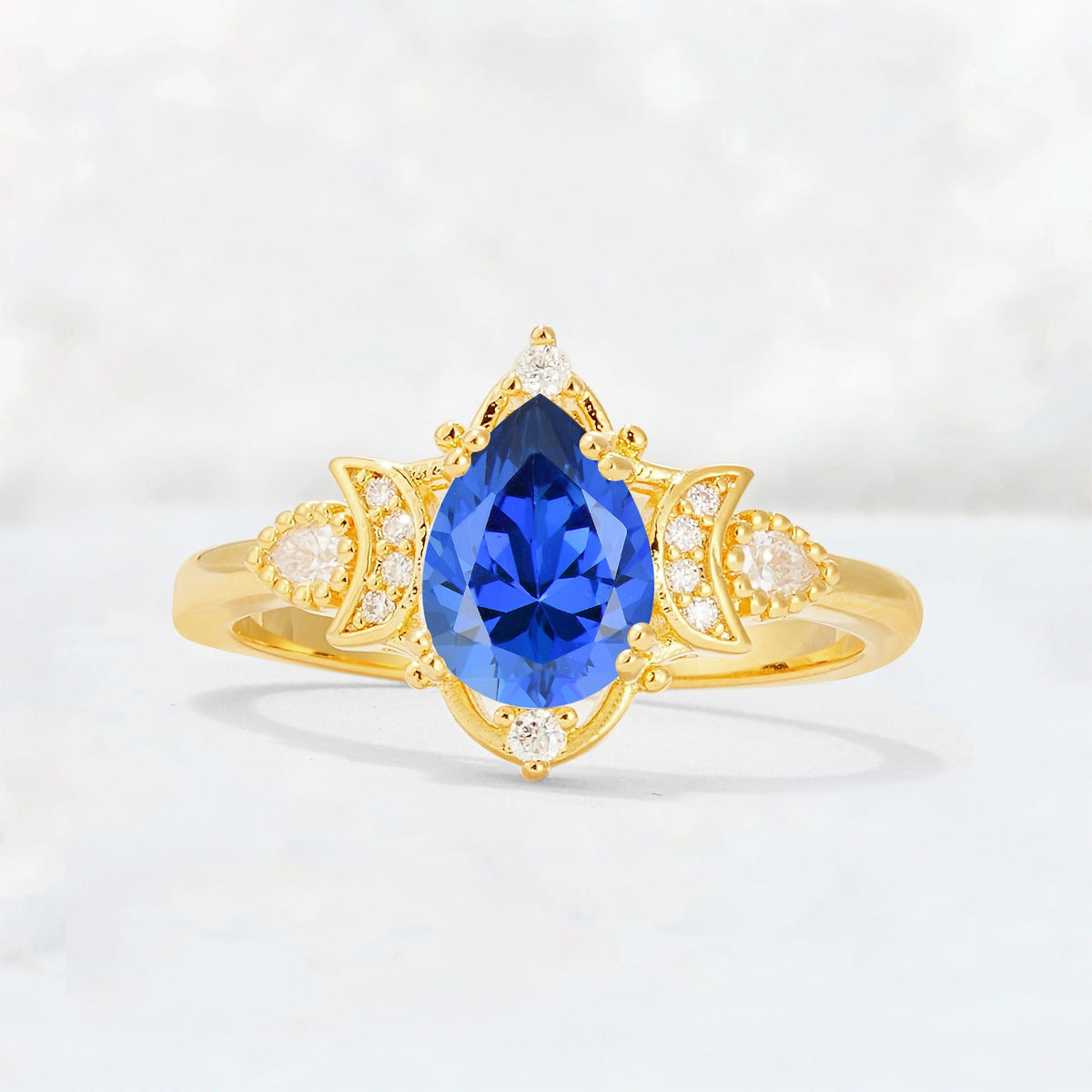 Pear Cut Sapphire Butterfly Floral Halo Engagement Ring - Additional view