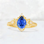 Pear Cut Sapphire Butterfly Floral Halo Engagement Ring - Additional view