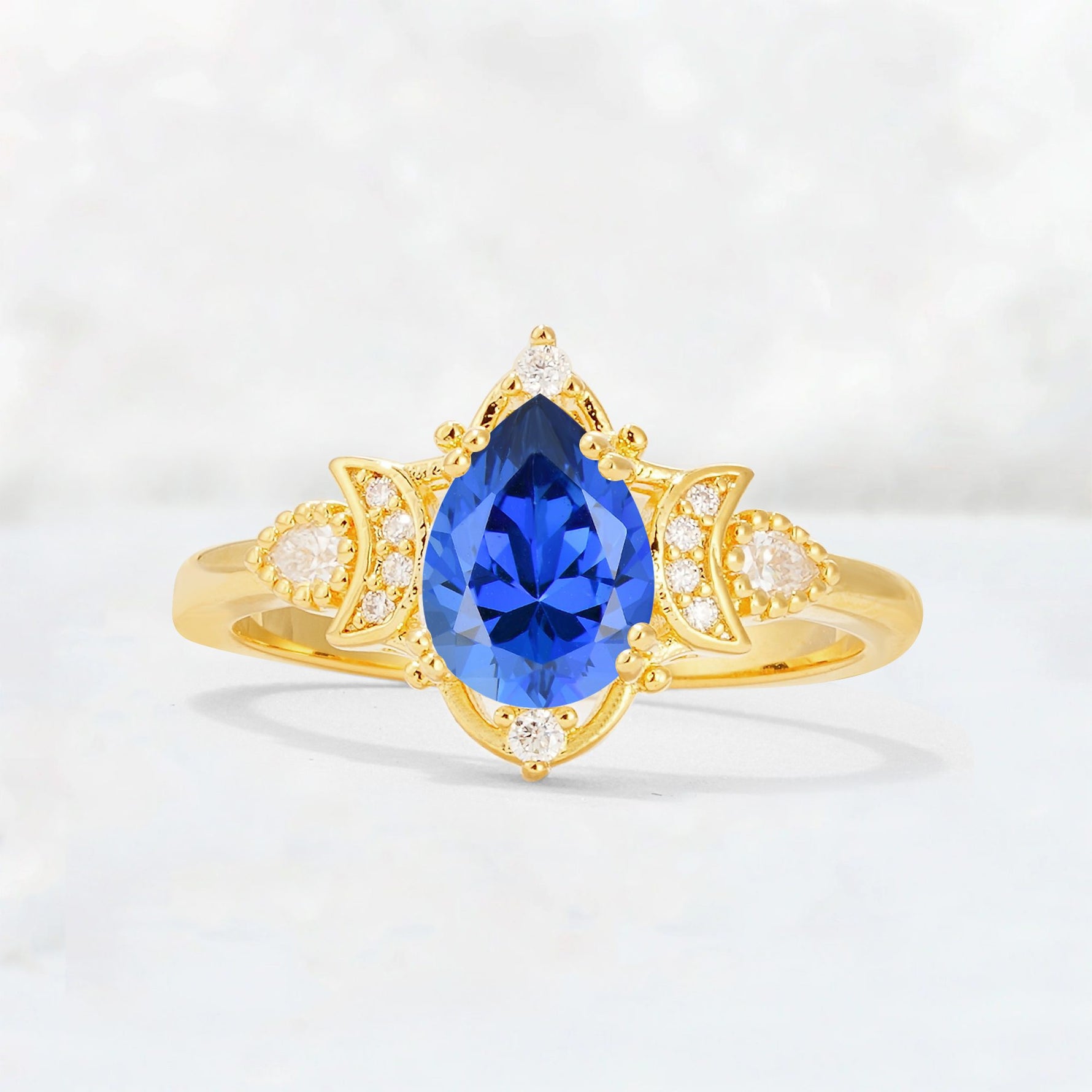 Pear Cut Sapphire Butterfly Floral Halo Engagement Ring - Additional view