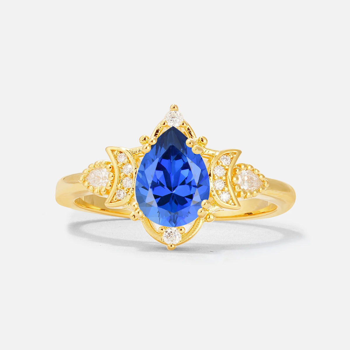 Pear Cut Sapphire Butterfly Floral Halo Engagement Ring