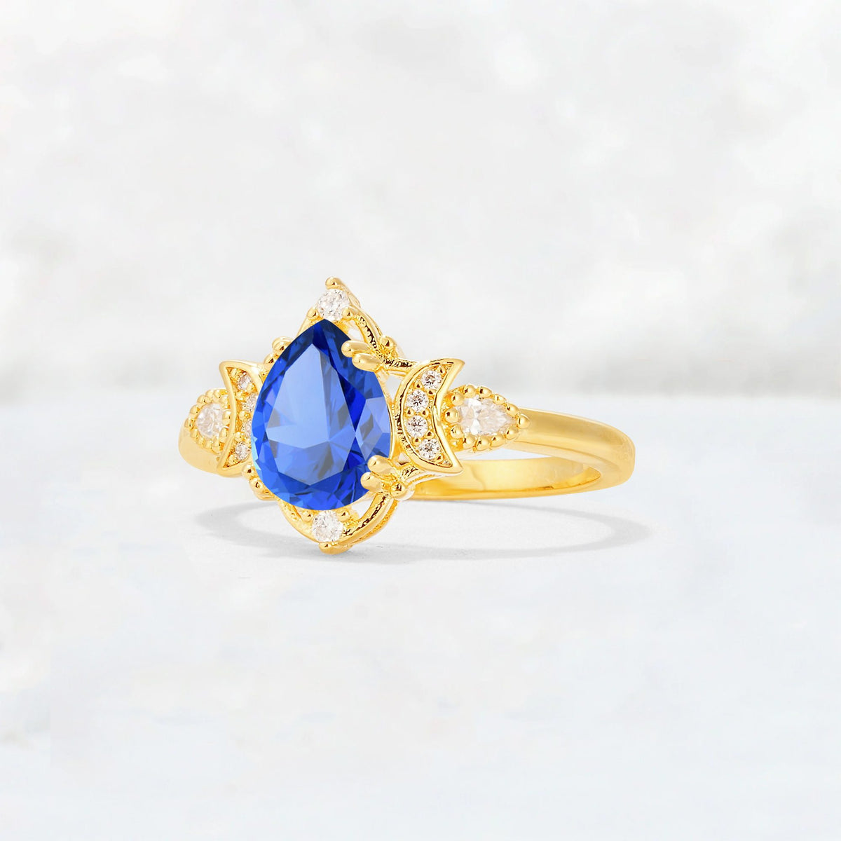 Pear Cut Sapphire Butterfly Floral Halo Engagement Ring - Additional view