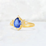 Pear Cut Sapphire Butterfly Floral Halo Engagement Ring - Additional view