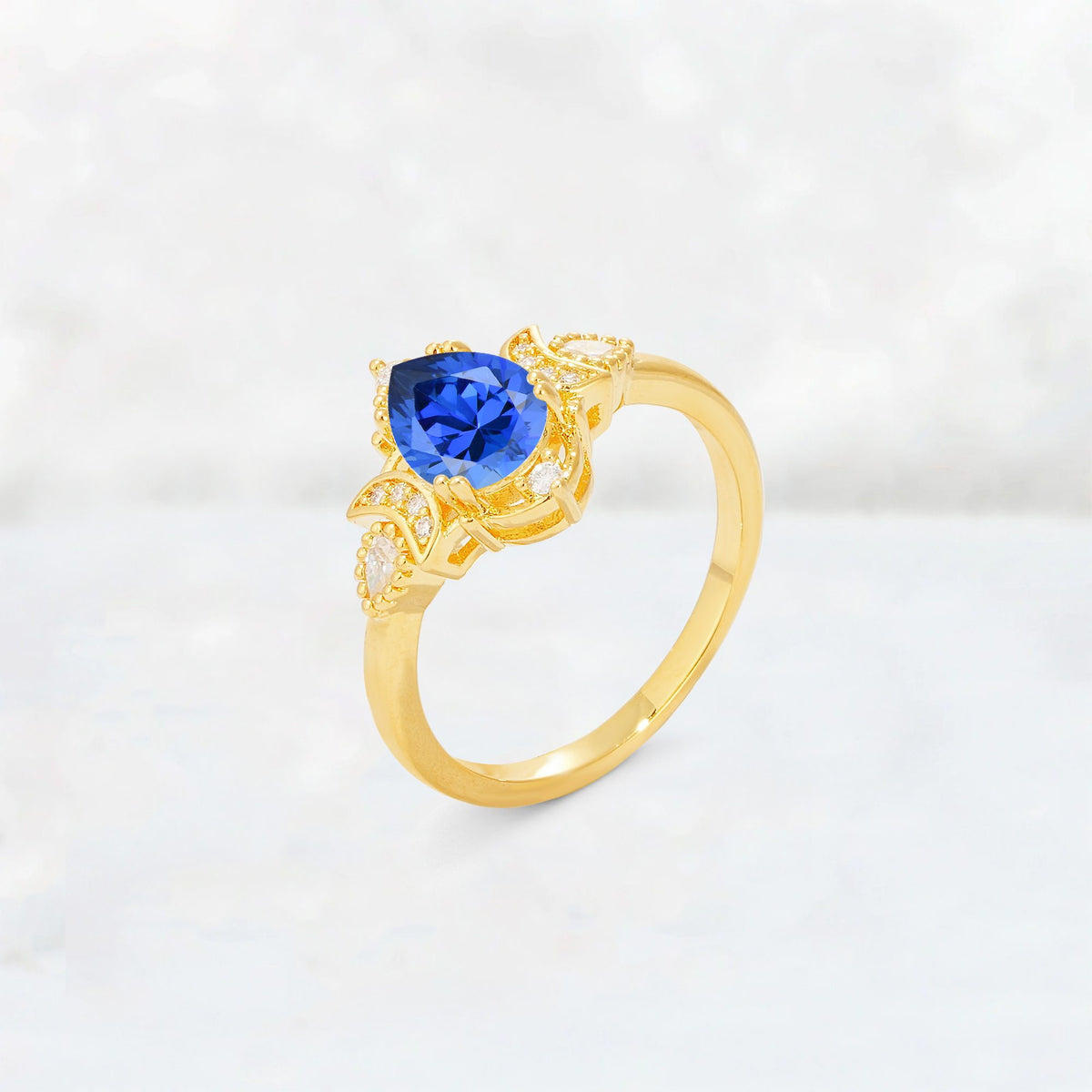 Pear Cut Sapphire Butterfly Floral Halo Engagement Ring - Additional view