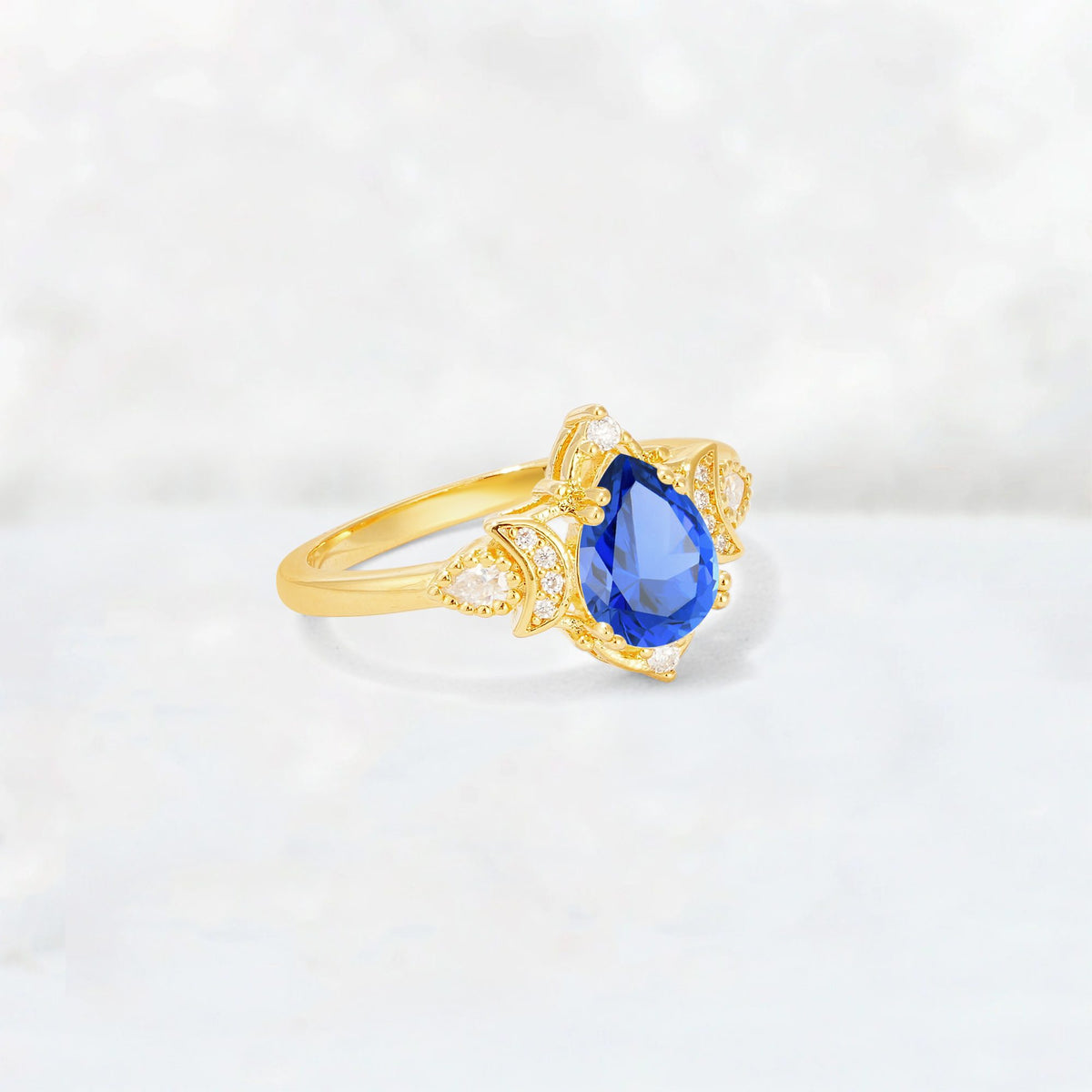 Pear Cut Sapphire Butterfly Floral Halo Engagement Ring - Additional view