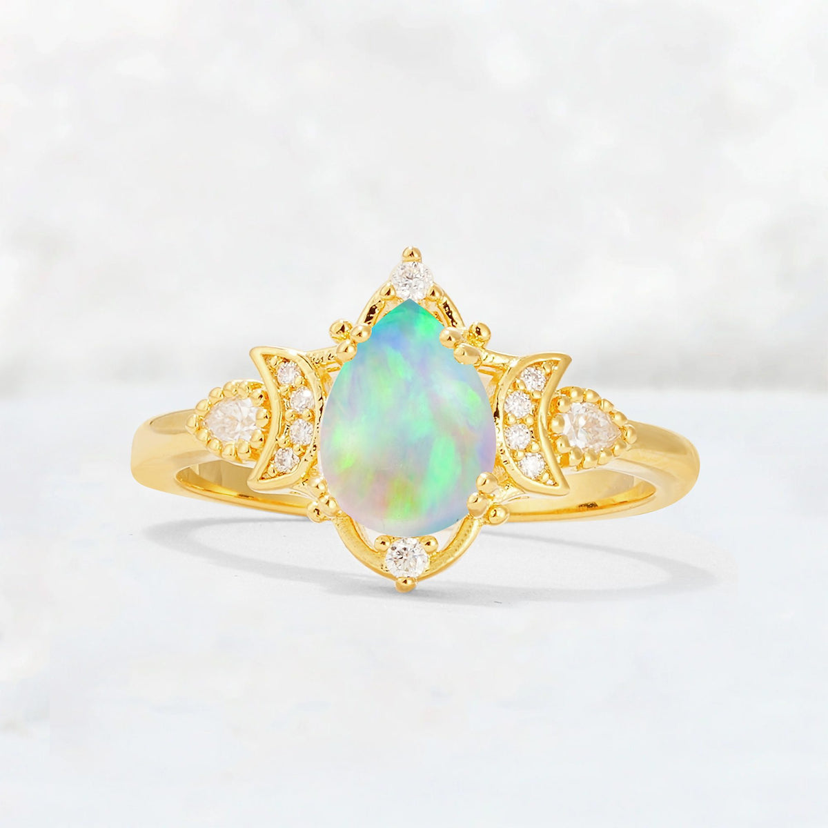 Pear Cut Fire Opal Butterfly Floral Halo Engagement Ring - Additional view