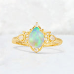 Pear Cut Fire Opal Butterfly Floral Halo Engagement Ring - Additional view