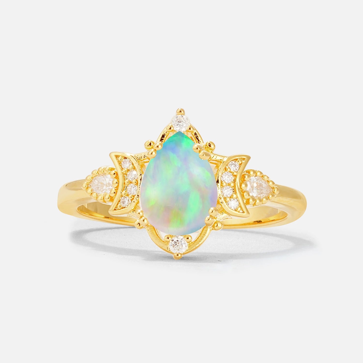 Pear Cut Fire Opal Butterfly Floral Halo Engagement Ring