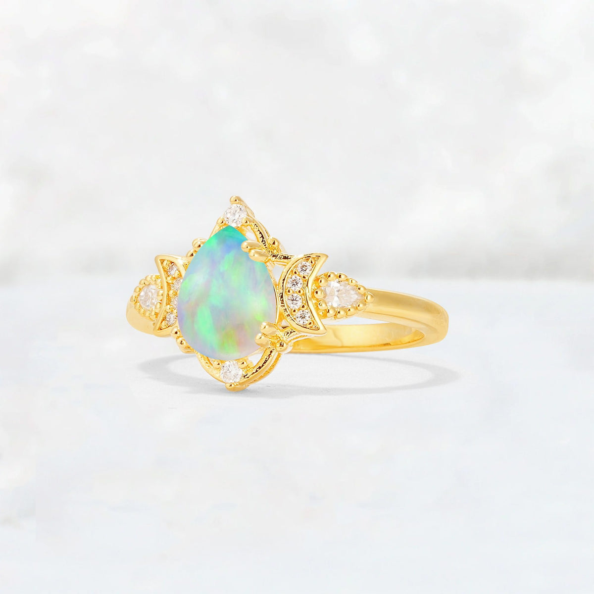 Pear Cut Fire Opal Butterfly Floral Halo Engagement Ring - Additional view
