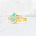 Pear Cut Fire Opal Butterfly Floral Halo Engagement Ring - Additional view