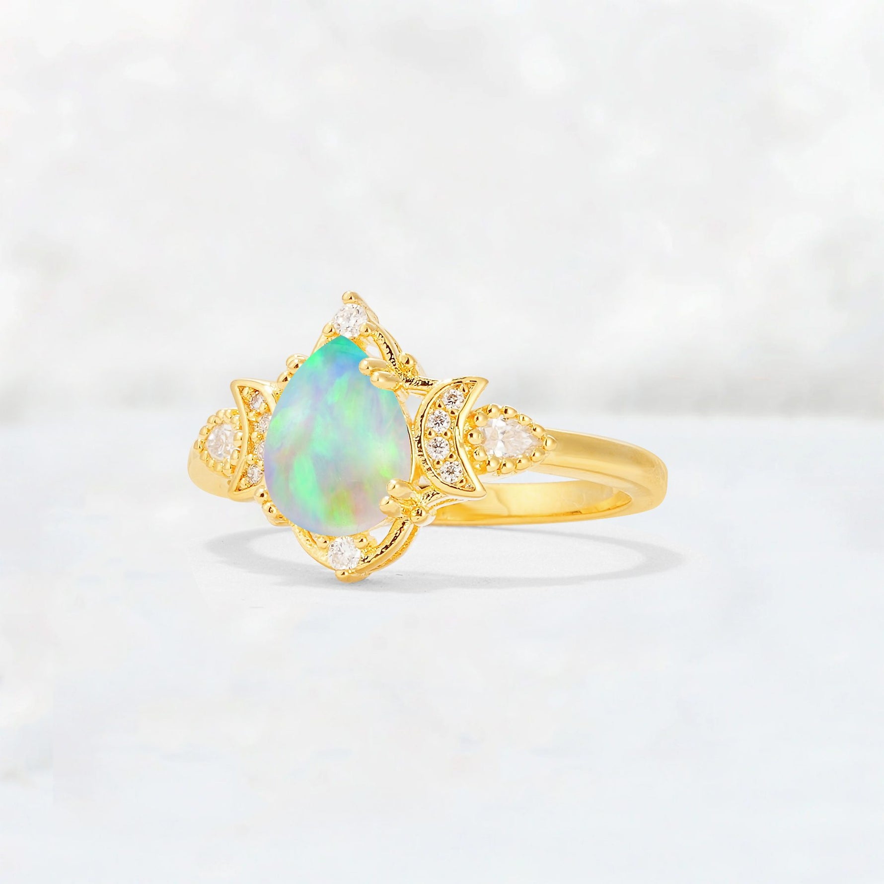 Pear Cut Fire Opal Butterfly Floral Halo Engagement Ring - Additional view