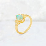 Pear Cut Fire Opal Butterfly Floral Halo Engagement Ring - Additional view
