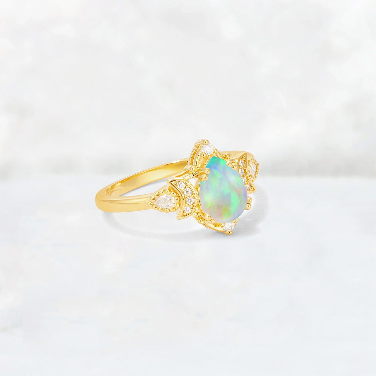 Pear Cut Fire Opal Butterfly Floral Halo Engagement Ring - Additional view