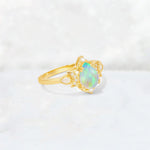 Pear Cut Fire Opal Butterfly Floral Halo Engagement Ring - Additional view